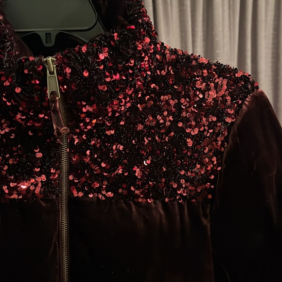 Maeve for Anthropologie deep purple velvet and sequins puffer coat in a medium - Picture 2 of 5